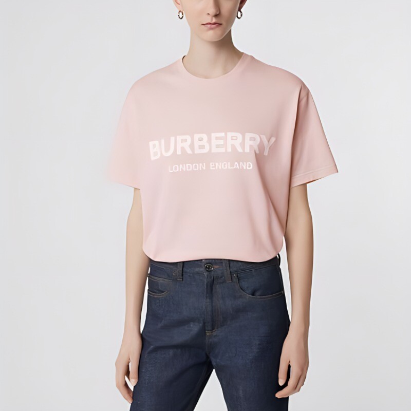 Футболка женская Burberry с принтом логотипа, розовый / белый — фото 2