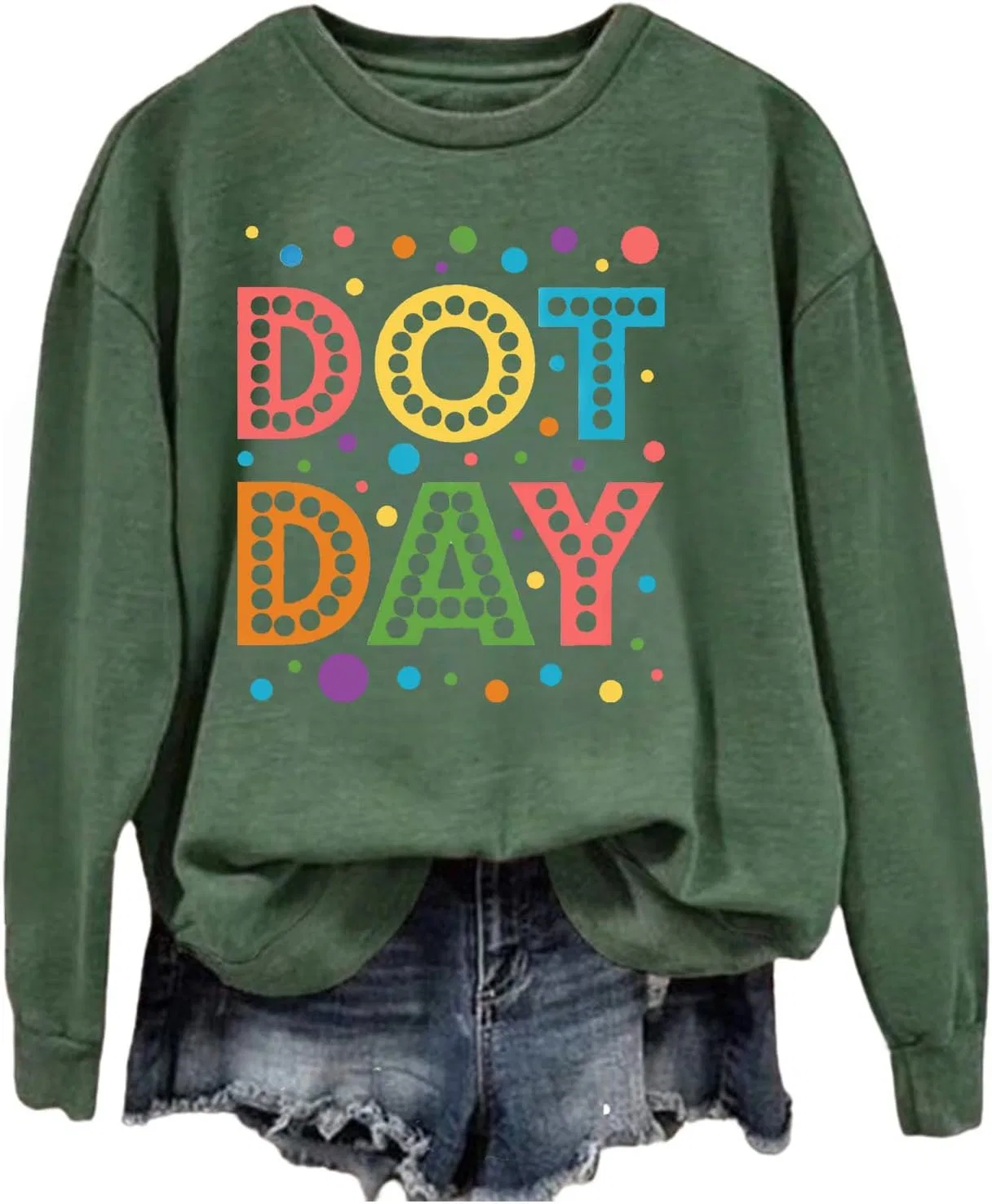 Рубашка Dot Day для женщин с длинным рукавом, милые рубашки в яркую горошек, толстовки с круглым вырезом, модные пуловеры для осени