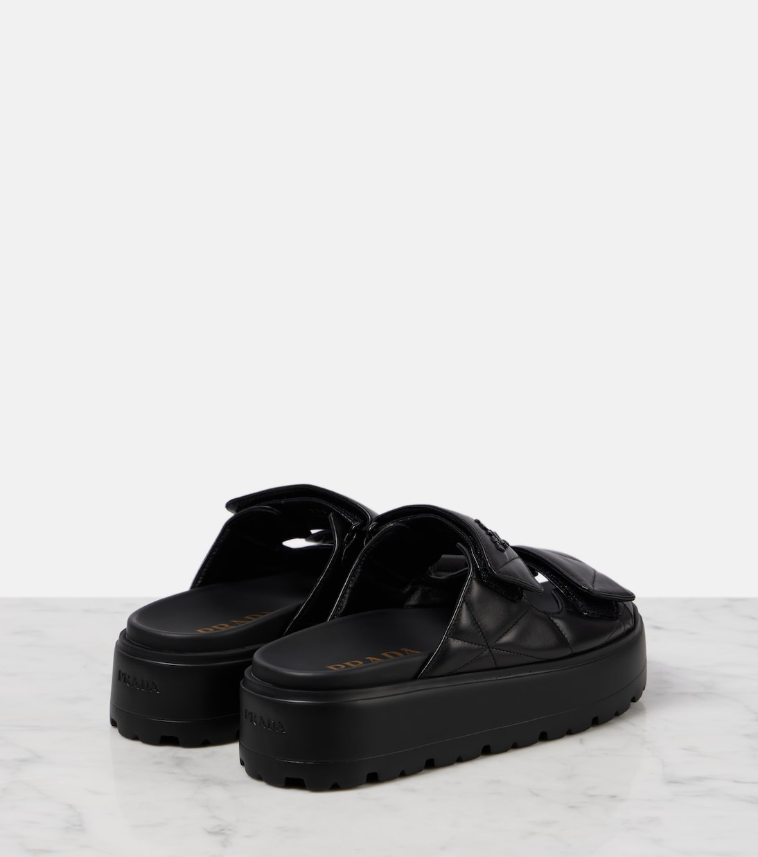 Сандалии на платформе из стеганой кожи Prada, Nero — фото 2