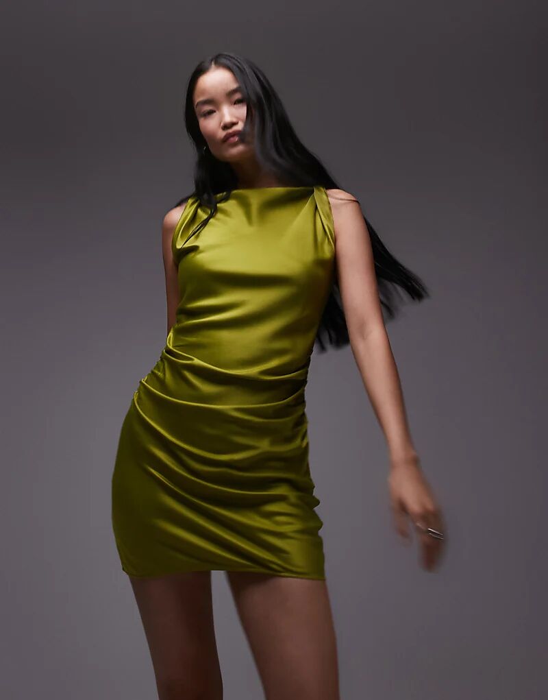 

Мини-платье с перекрученными плечами оливкового цвета Topshop