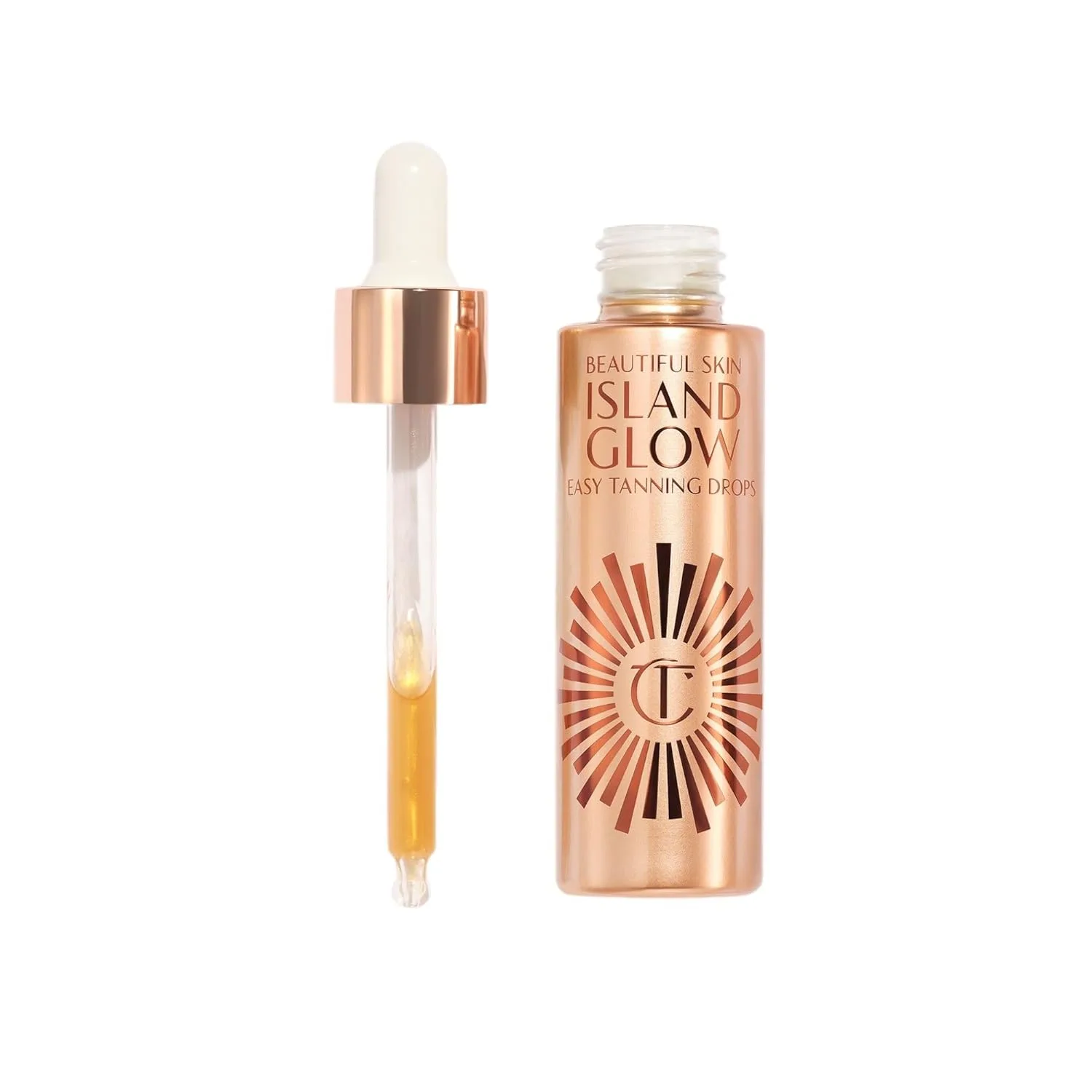 Капли для загара Charlotte Tilbury Beautiful Skin Tanning Drops - бронзирующие капли для тела и лица, обогащенные гиалуроновой кислотой для длительного увлажнения - придают коже естественное сияние. 29,6 мл (1 шт.), Tan/Deep