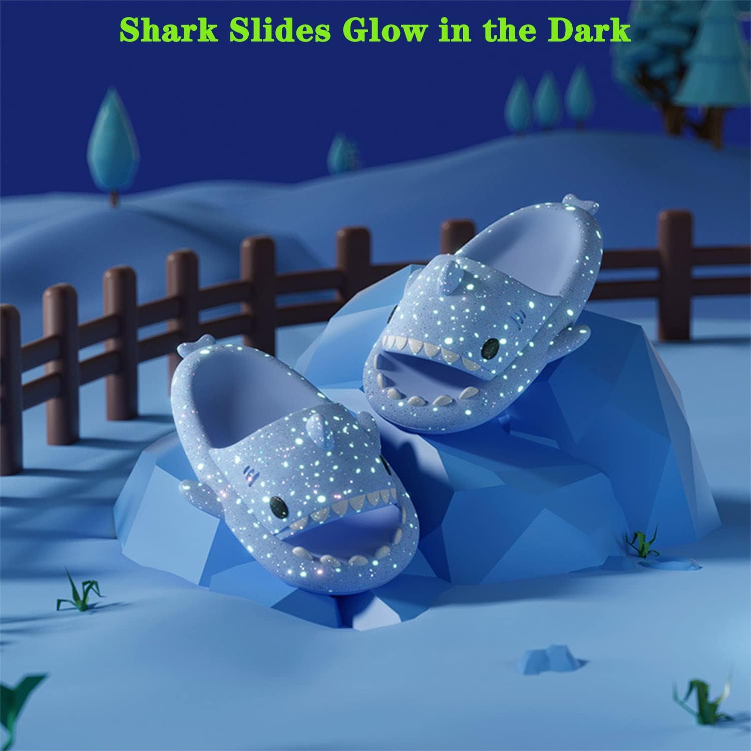Шлепанцы Cloud Shark, шлепанцы Galaxy Shark, светящиеся в темноте, шлепанцы Galaxy Shark с блестками, шлепанцы Shark, нескользящие шлепанцы-подушки Shark для женщин и мужчин Spacebuyer — фото 3