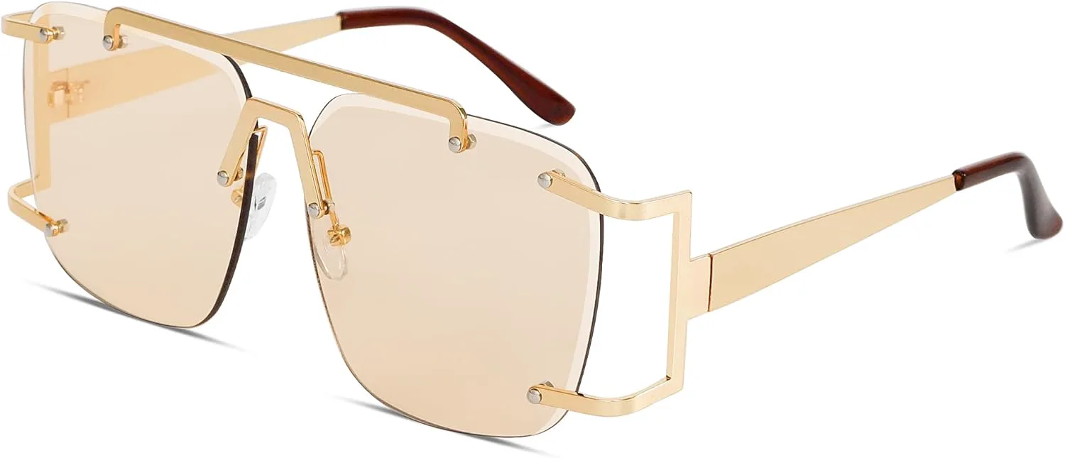 

Солнцезащитные очки-авиаторы BOTEN для женщин и мужчин, большие квадратные, в стиле 70-х, с двойной перемычкой, в стиле «пилот», Gold Frame - Champagne Lens