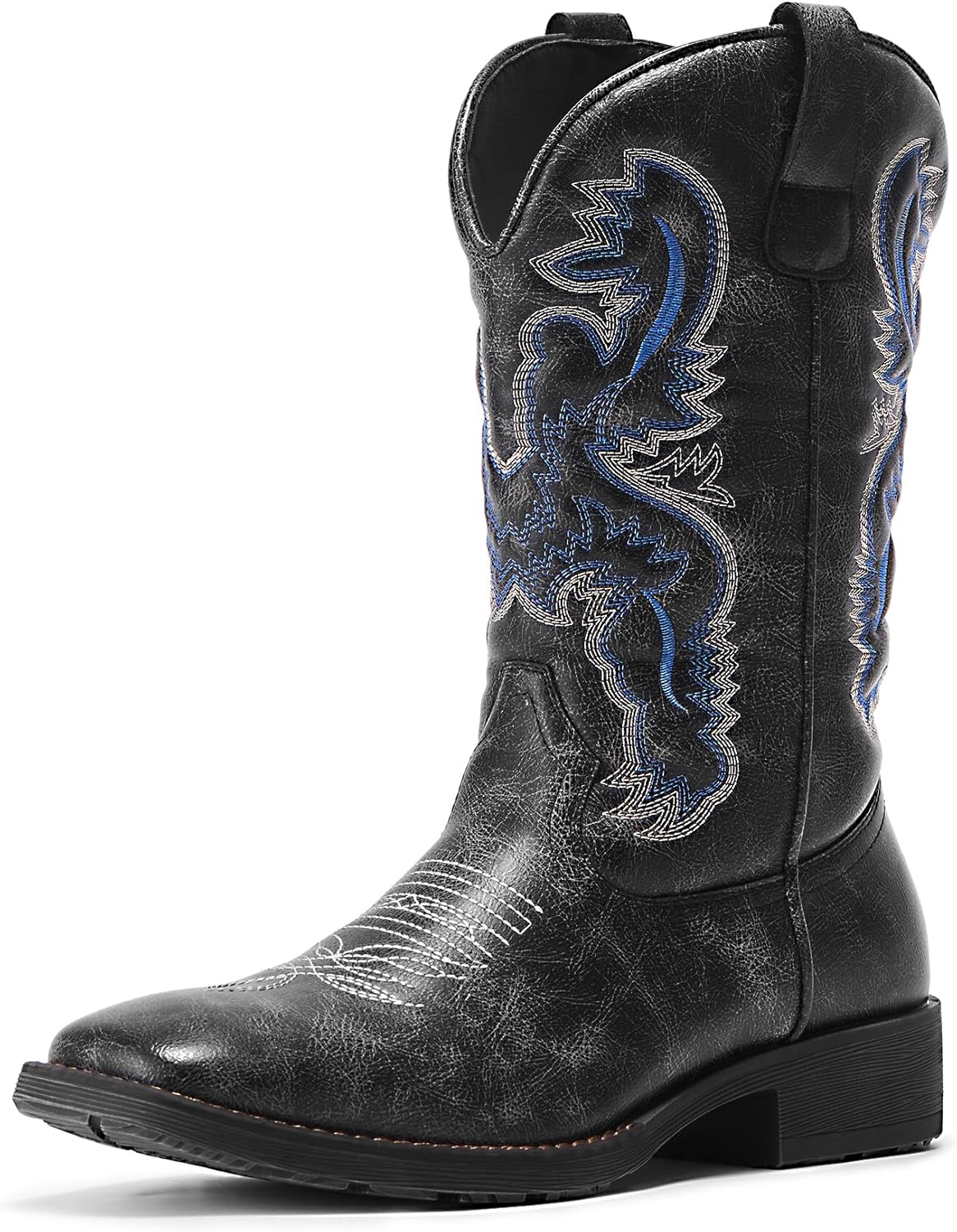 

Ковбойские сапоги для мужчин - мужские западные ковбойские сапоги с классической вышивкой, слипоны с квадратным носком, противоскользящие деревенские сапоги с массивным каблуком, прочные ботинки до щиколотки для весны и осени Truveld, черный