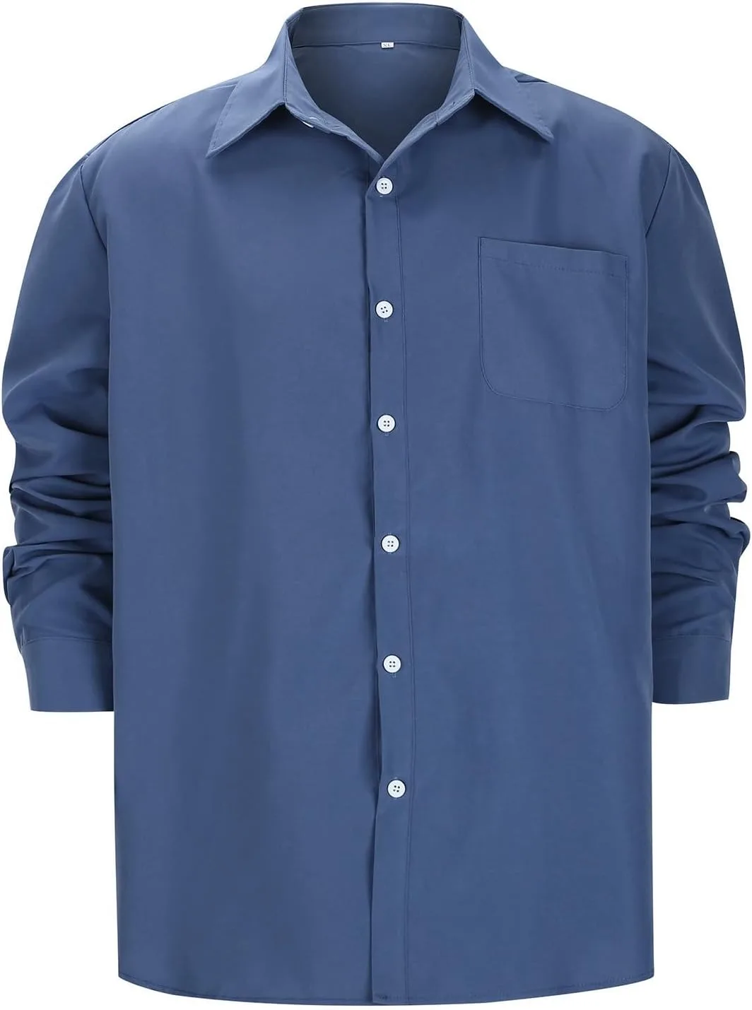 Мужская рубашка на пуговицах Casual Classic с отложным воротником и длинным рукавом, удобная свободная офисная сорочка, весна 2026 Generic, синий — фото 3