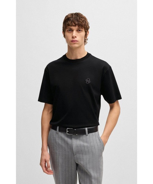 

Футболка из мерсеризованного хлопка с монограммой BOSS, черный