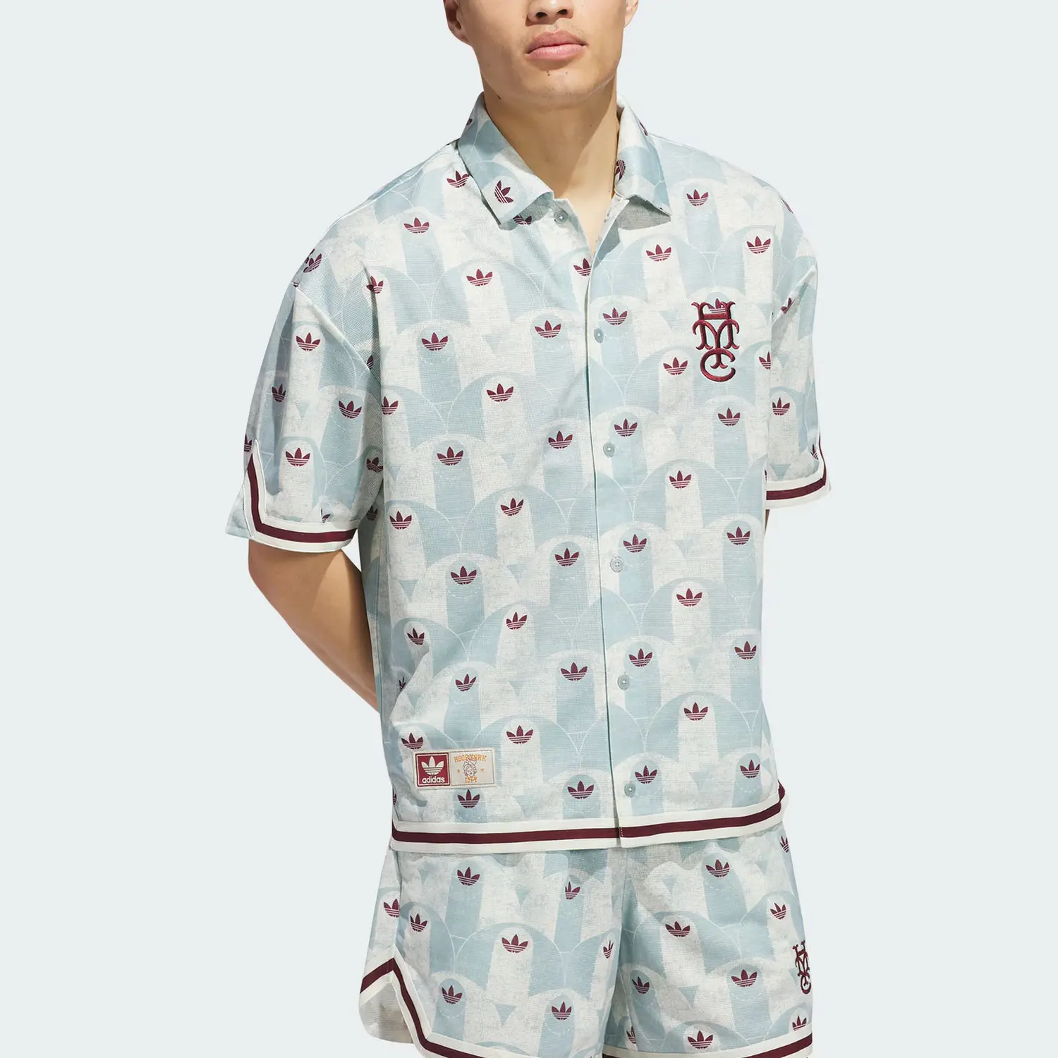 Рубашка Hyc Allover Print Shooter унисекс Adidas Originals, слоновая кость/зеленый/темно-красный — фото 4