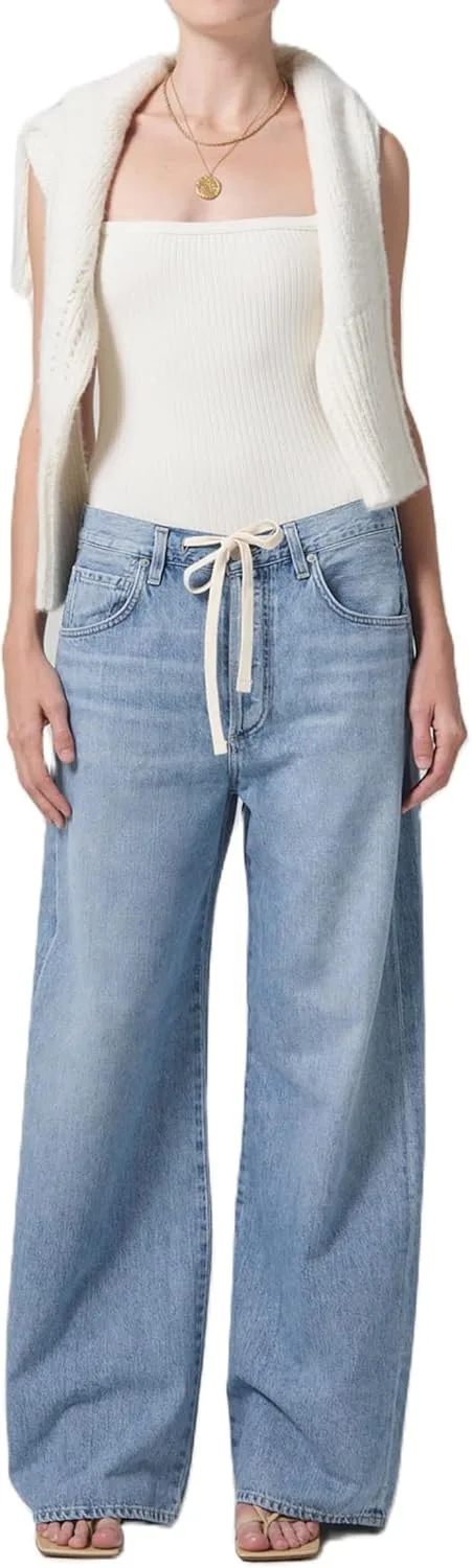 Джинсовые спортивные штаны женские Baggy с эластичным поясом и шнурком