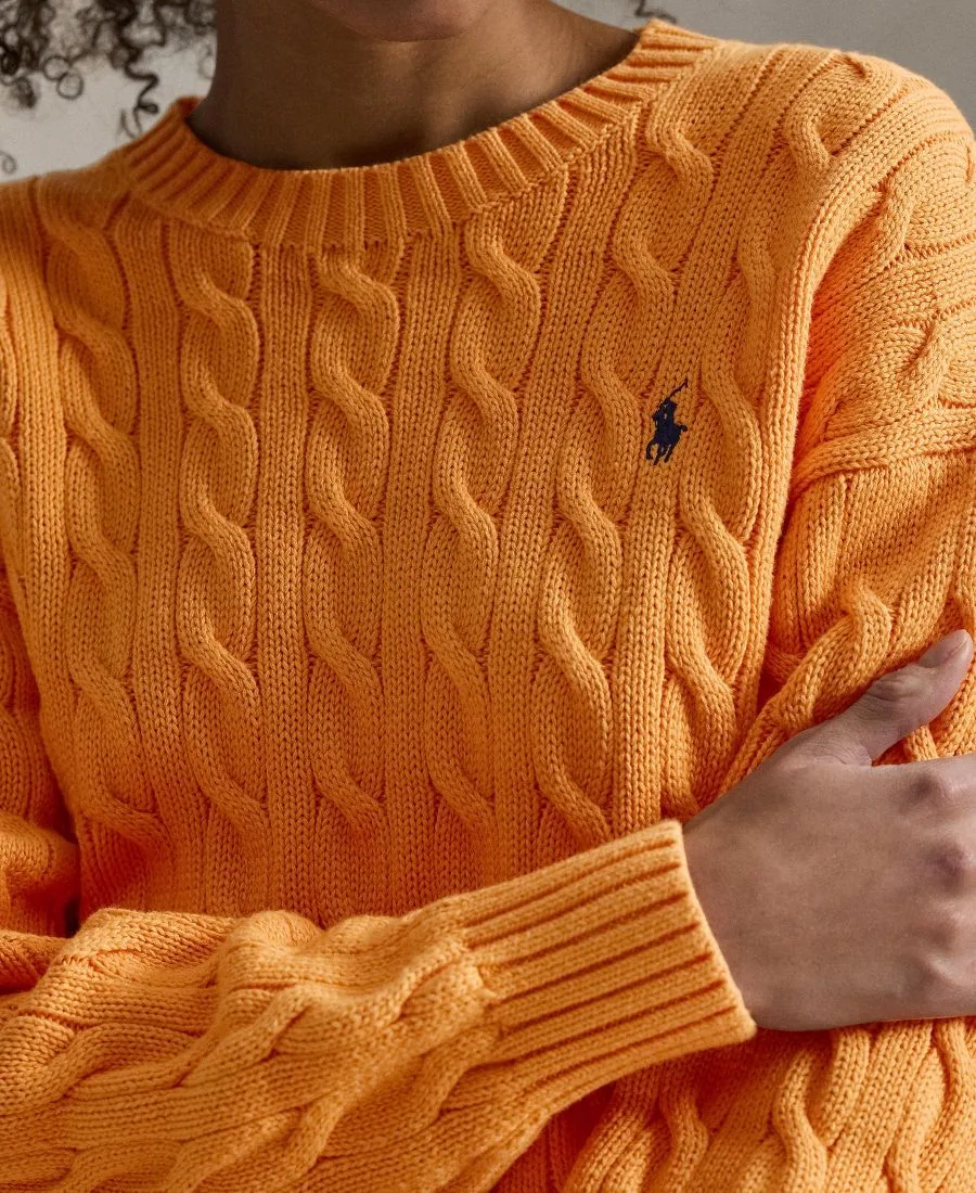 Женский хлопковый свитер крупной вязки с круглым вырезом Polo Ralph Lauren, Soft Clementine — фото 3