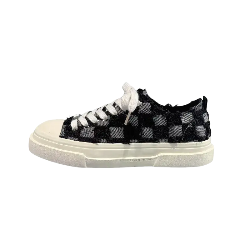 

JimiXiong Дышащие мужские низкие кеды из холста в черную клетку, цвет Black Plaid