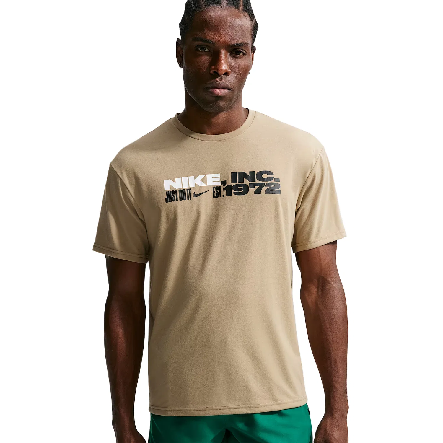 Футболка Dri Fit Quick Dry мужская, цвет Apricot Tea Brown/Cool Gray/Black/Black, круглый вырез Nike