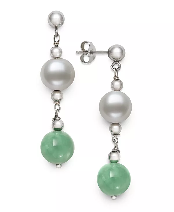 

Серьги-Подвески из пресноводного жемчуга (7-8 мм) и окрашенного зеленого жадеита (8 мм) из стерлингового серебра Macy'S, jade