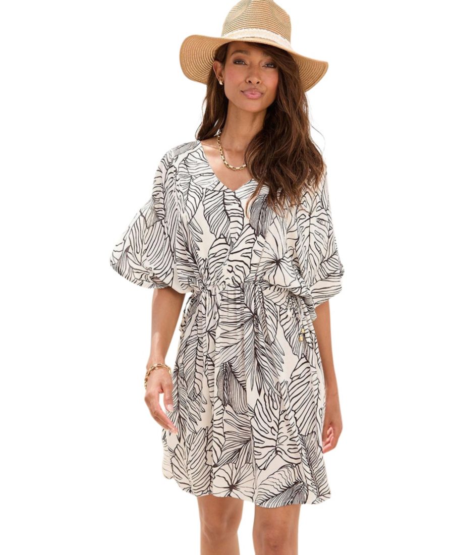 

Женское пляжное платье-накидка с пальмовым принтом LASCANA, Ivory & black