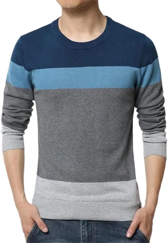 

Мужской пуловер с длинным рукавом O-Neck в полоску Slim Fit