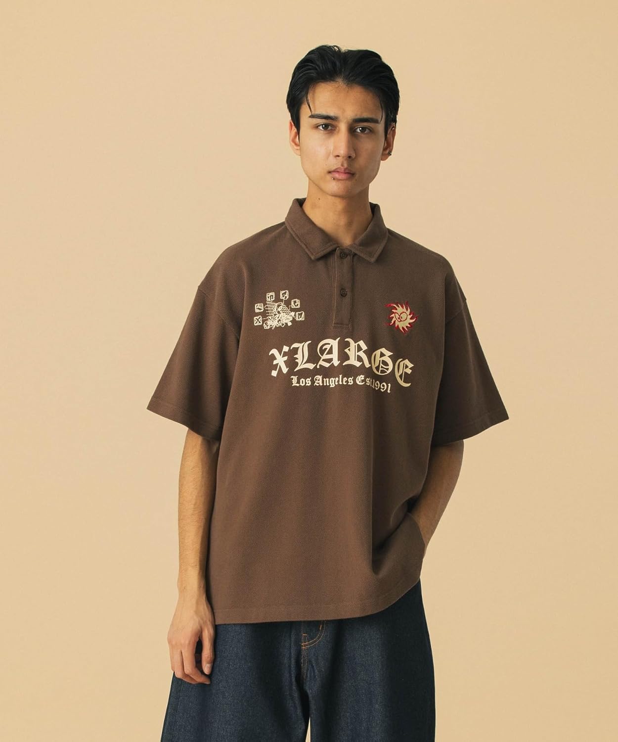 

Мужская повседневная рубашка-поло с несколькими логотипами, размер XL X-Large, коричневый