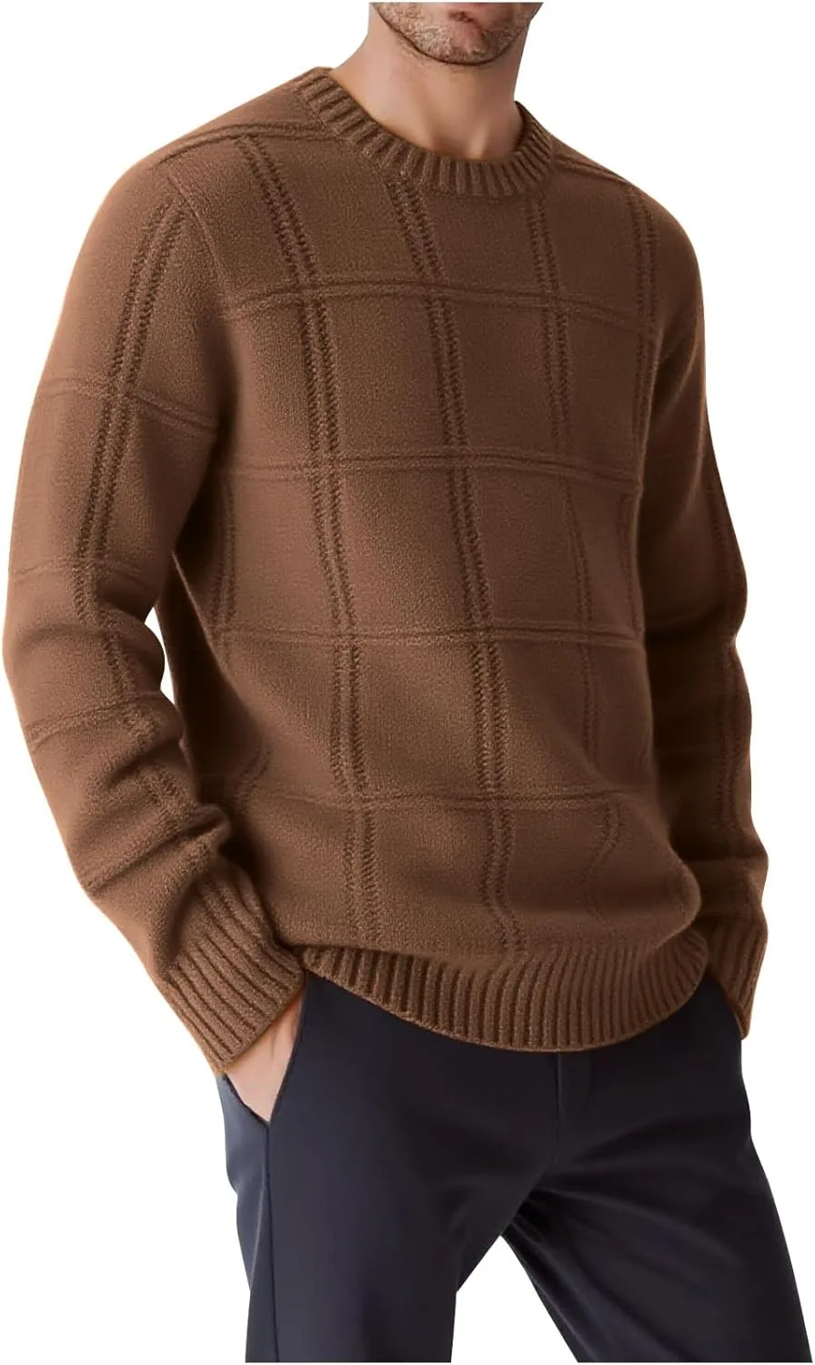 

Мужской свитер-пуловер с косой вязкой, Slim Fit, зимний, теплый