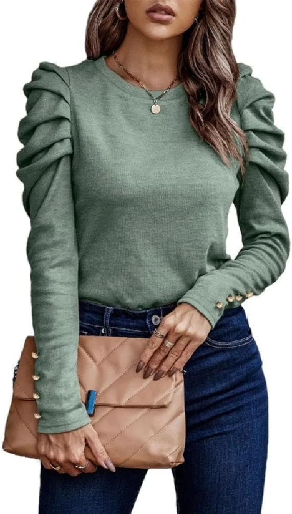 Блуза с длинным рукавом, повседневная, из коллекции Street Casual Loose, зеленый