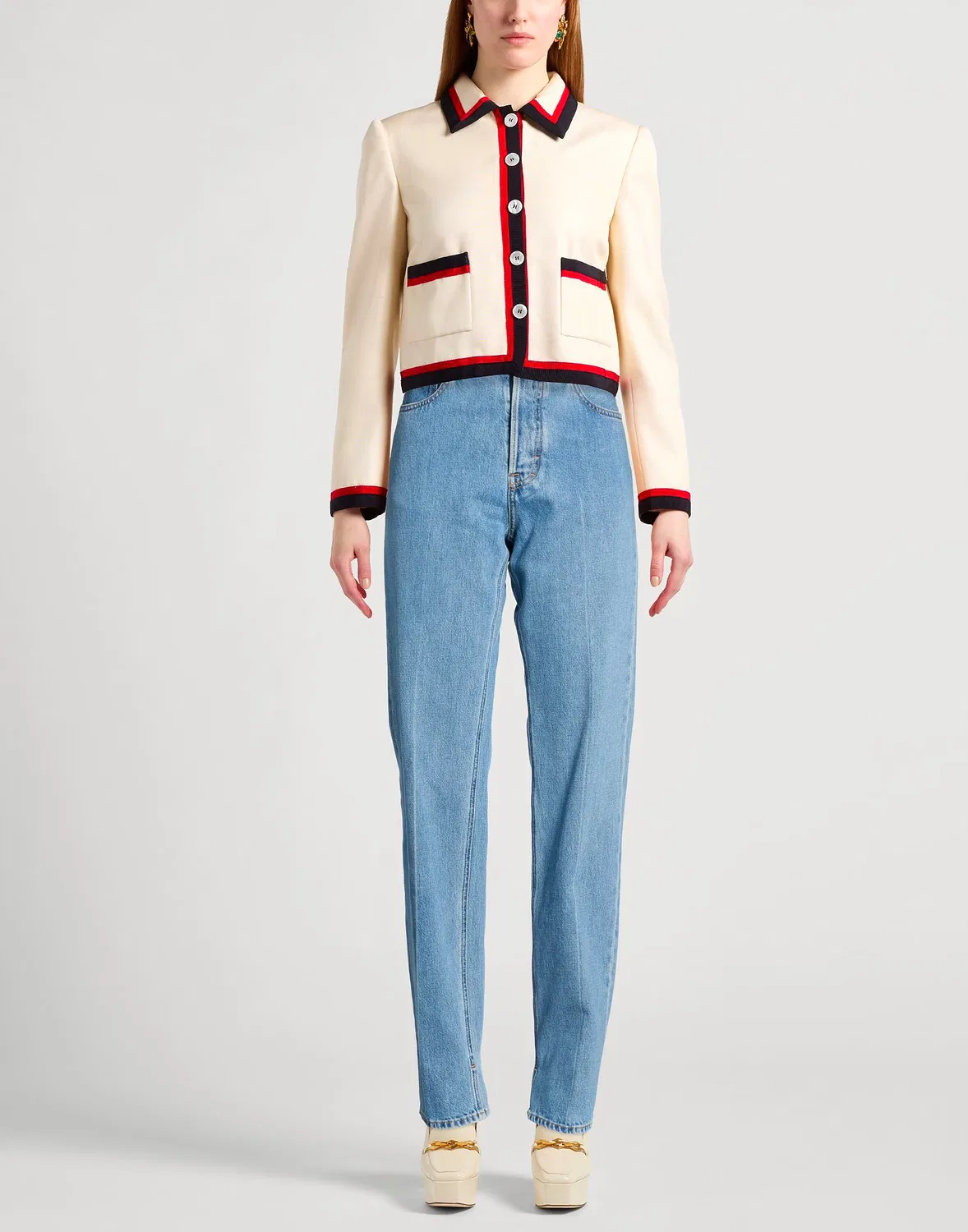 Джинсы прямые Gucci классические, высокая посадка, синий — фото 2
