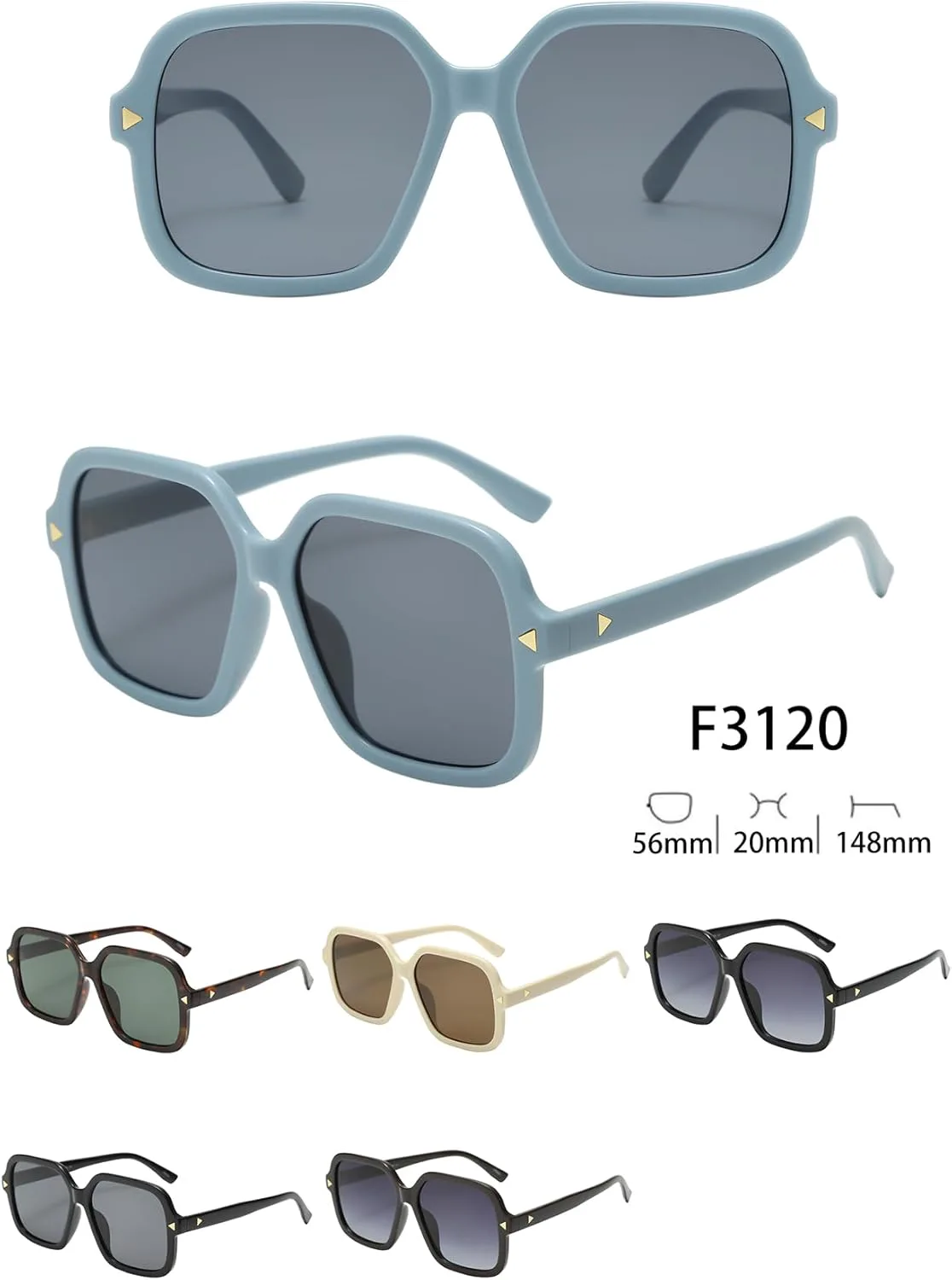 

Набор из 12 больших, легких, простых и элегантных солнцезащитных очков в квадратной оправе, разноцветные оправы, женская модная модель, F3120 Generic, Mixed