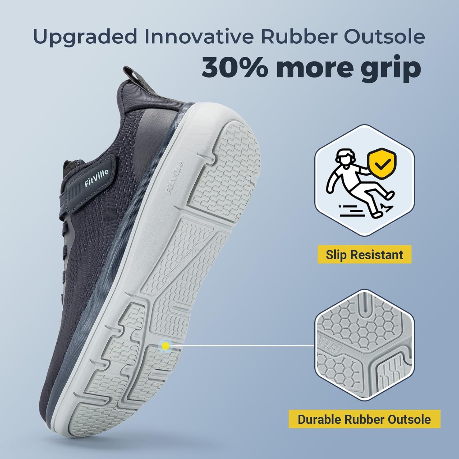 Кроссовки FitVille Wide Walking Shoes для мужчин, широкие, с поддержкой свода стопы, удобные, легкие беговые кроссовки для мужчин при плоскостопии и подошвенном фасциите - Cloud Wanderer V22, синий — фото 4