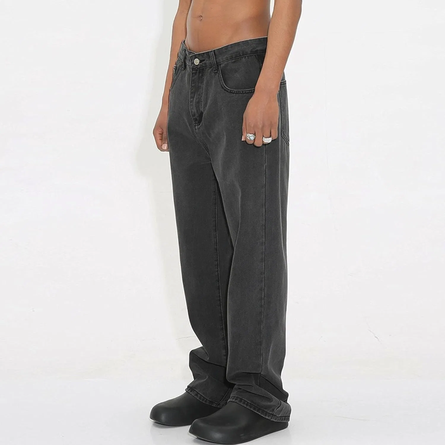 Джинсы прямого кроя, Men's Classic Boot Cut Baggy Jeans, серый — фото 2