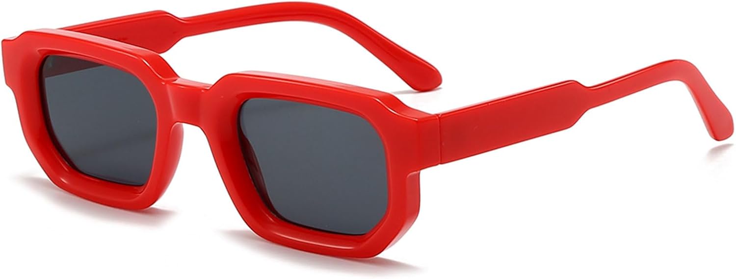 

Солнцезащитные очки в стиле ретро прямоугольной формы для мужчин и женщин. Модные солнцезащитные очки в маленькой квадратной оправе с толстой рамкой в ​​стиле 90-х. Винтажные очки SUNBSR, Red/Grey