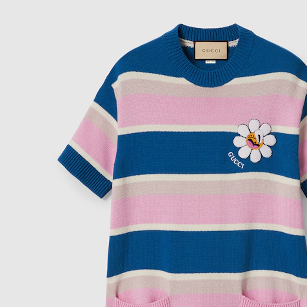Платье женское Gucci с короткими рукавами, синий / розовый — фото 3
