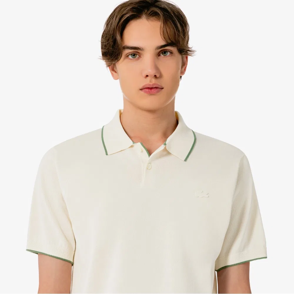 Мужская рубашка поло из бумажной пряжи цвета айвори от Lacoste — фото 2