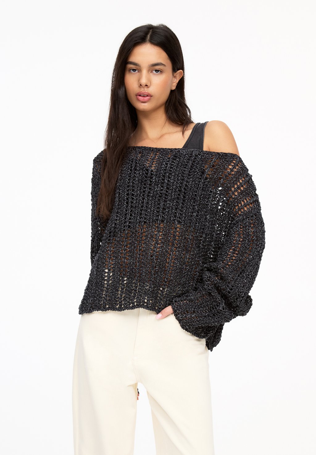 

Джемпер CROPPED OPENWORK PULL&BEAR, черный
