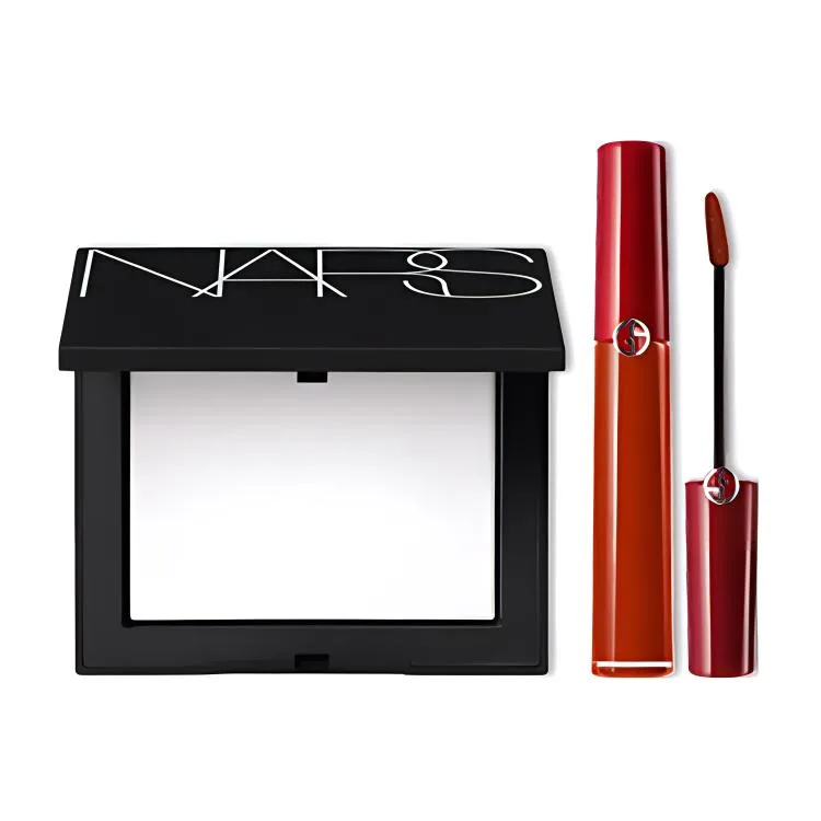 NARS Набор жидкой помады Armani Red Tube для макияжа с эффектом матовости и контроля жирного блеска 10г+6,5мл, NARS Large White Cake+Armani Red Lipstick 405