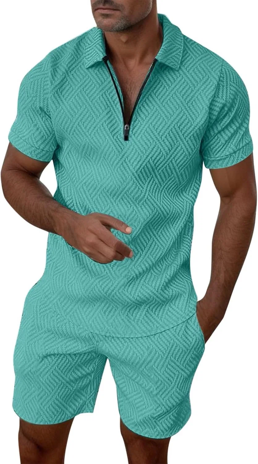 Костюм спортивный мужской с четверть-застежкой и полосками, Mint Green