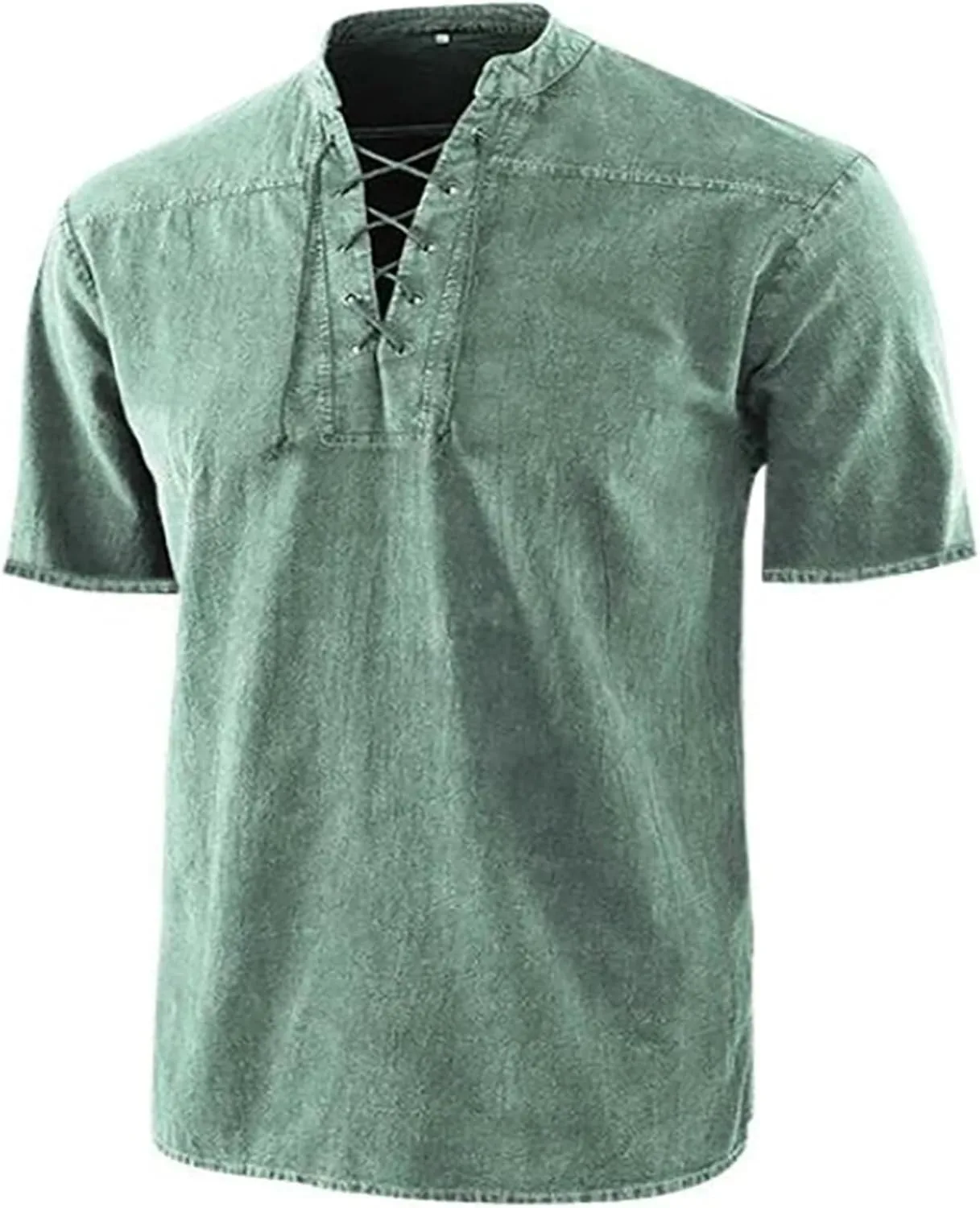 

Muscularfit летние топы для мужчин 2025, винтажные, с кулиской, ретро, casual, короткий рукав, V-образный вырез, однотонные, атлетические