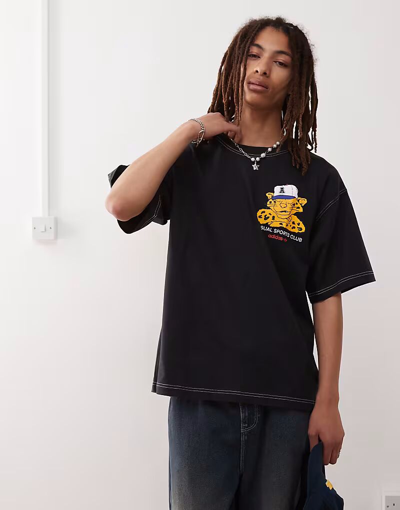 

Футболка Adidas Originals Wabash с леопардовым принтом черного цвета