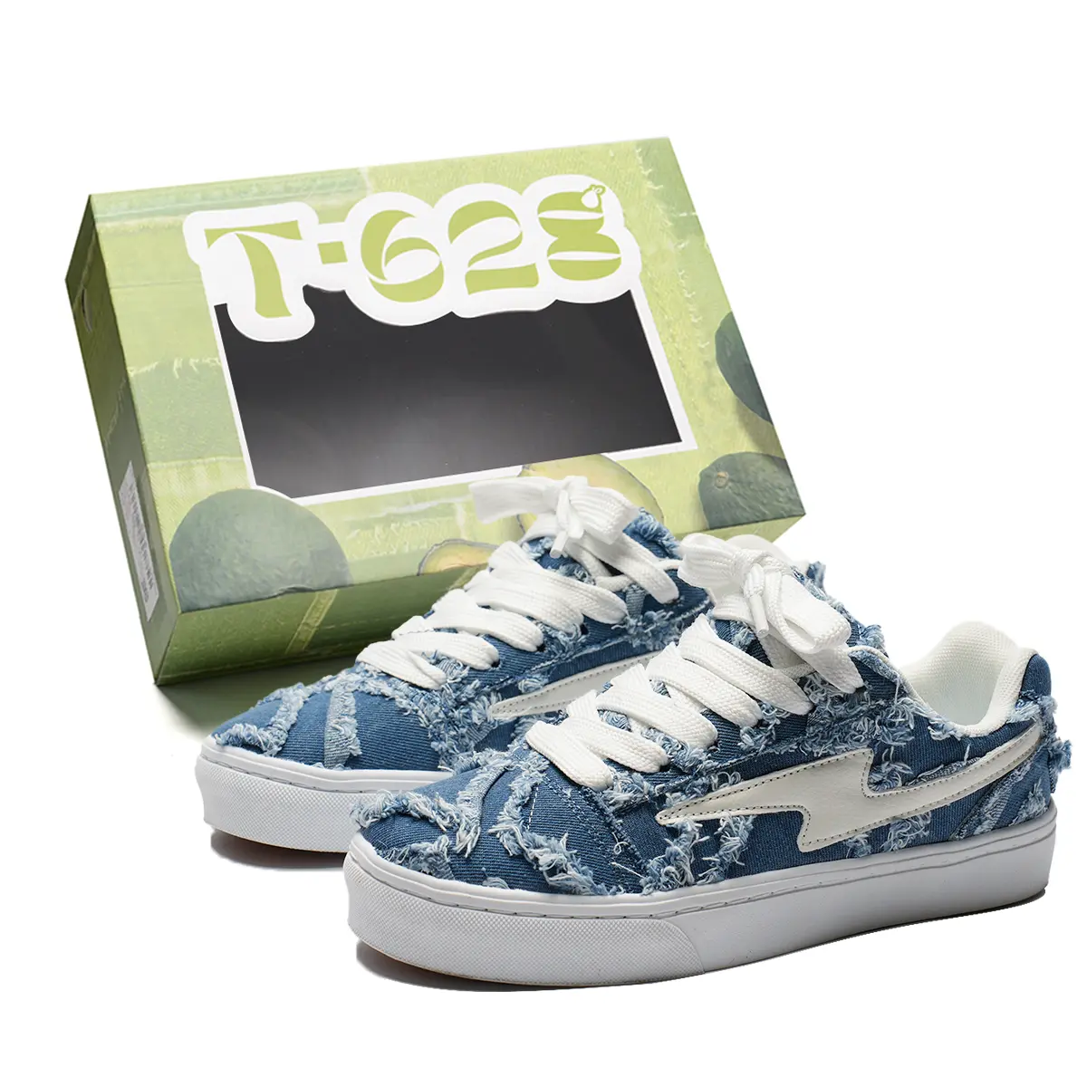 

T628 Скользоустойчивые износостойкие легкие дышащие лоу-топ скейтборд кроссовки унисекс деним блю (премиум улучшенные — комфортнее и долговечнее)