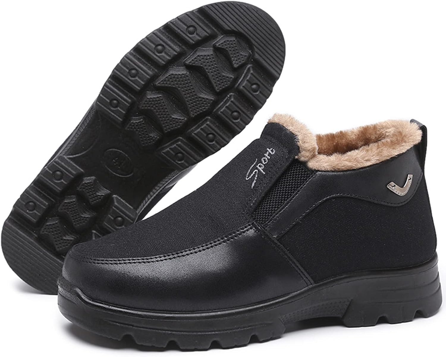 

Мужские зимние ботинки для снега с утеплителем, на меховой подкладке, хлопковые, на платформе, слипоны для повседневной ходьбы, противоскользящие лоферы, тканевые ботинки на щиколотку Angrymonkey, черный