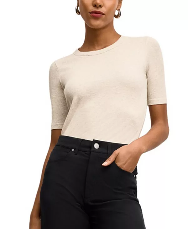 

Приталенная футболка Chana из органического ребристого хлопка пима. M.M.Lafleur, бежевый