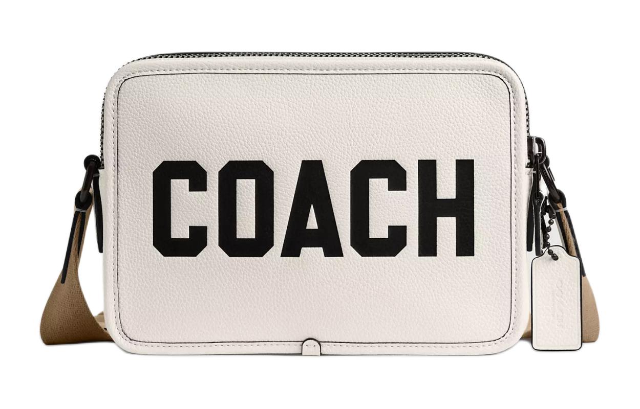 

COACH Сумка Charter Soft из полированной зернистой кожи через плечо, мужская, среднего размера, цвет "меловой белый"