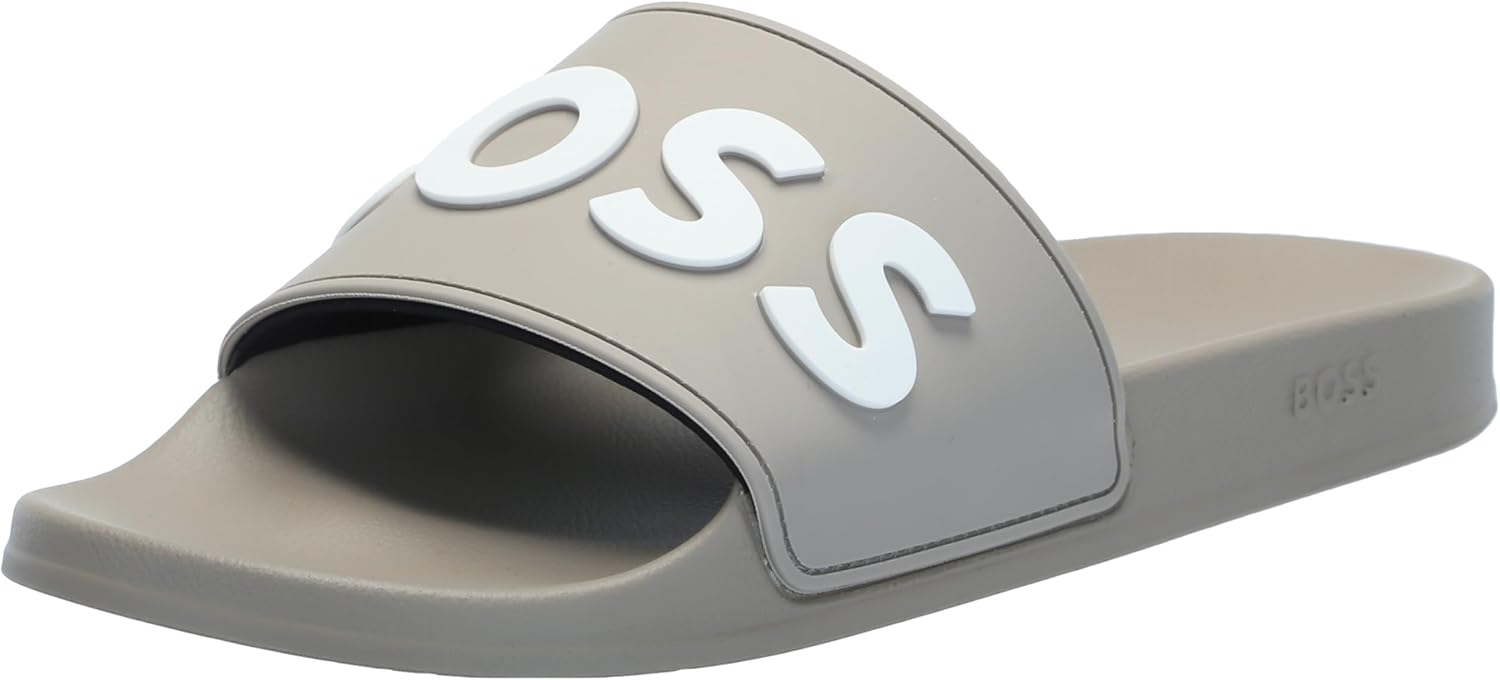 

BOSS Мужские сандалии-шлепанцы с большим логотипом, Aluminum Taupe