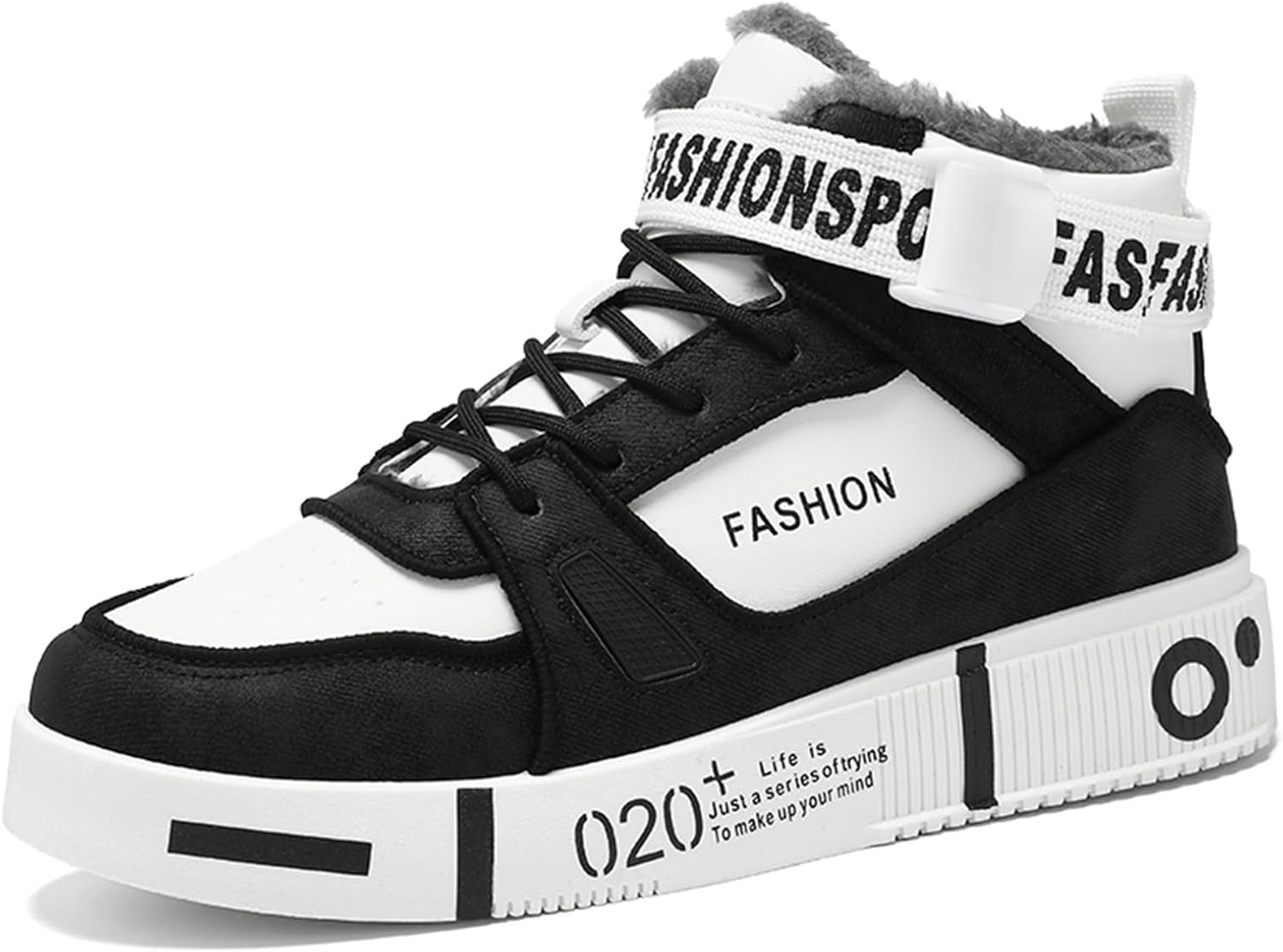 

Мужские зимние кроссовки с меховой подкладкой, высокие, для скейтбординга, повседневная носка, теплые повседневные прогулочные обувь Spwagym, черный