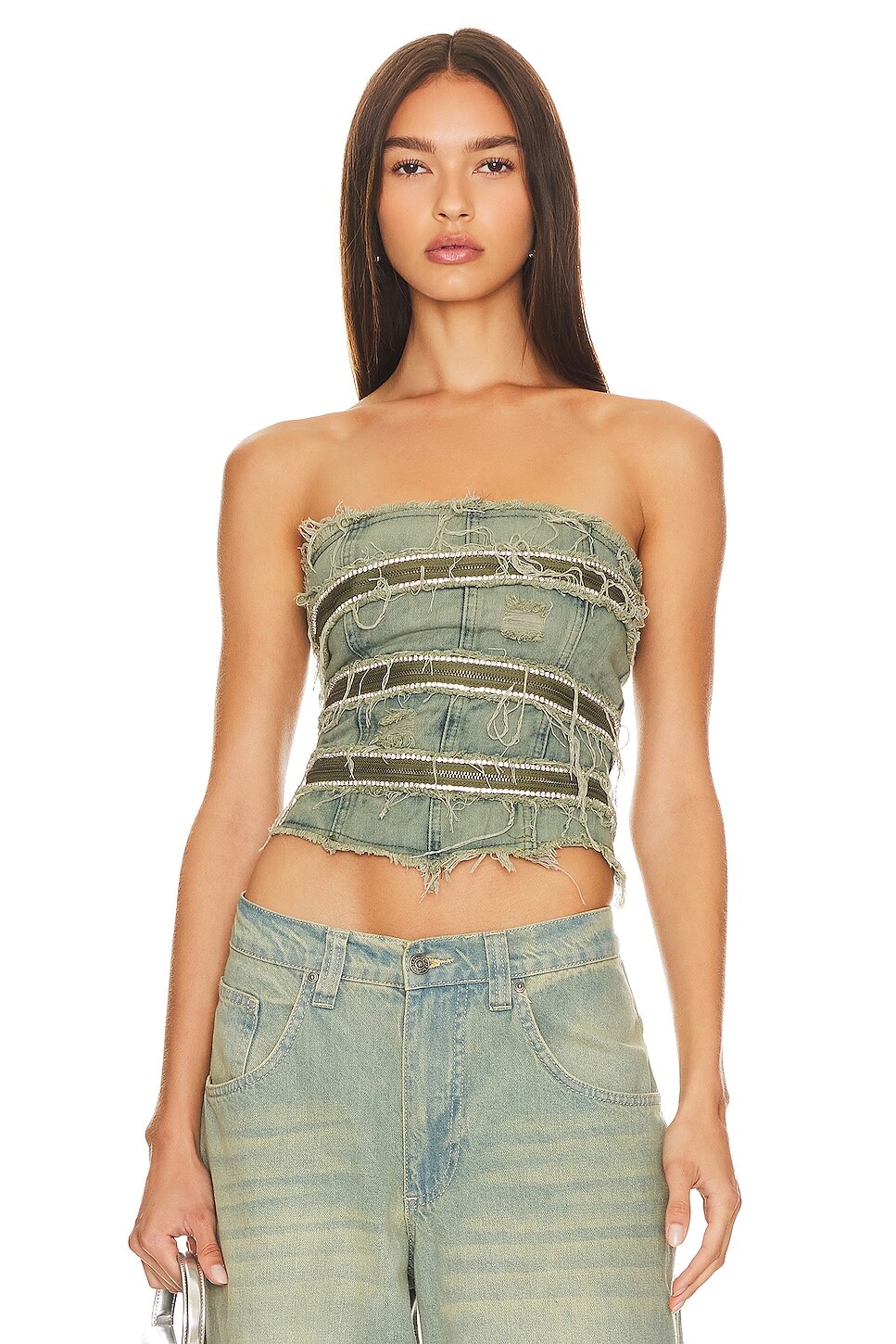 

Корсет Jaded London Zip Diamante Denim, цвет Blue Wash