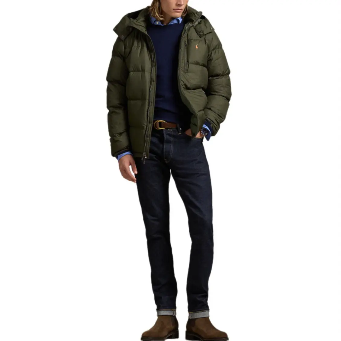 Пуховик с капюшоном Polo Ralph Lauren, оливковый зеленый — фото 4