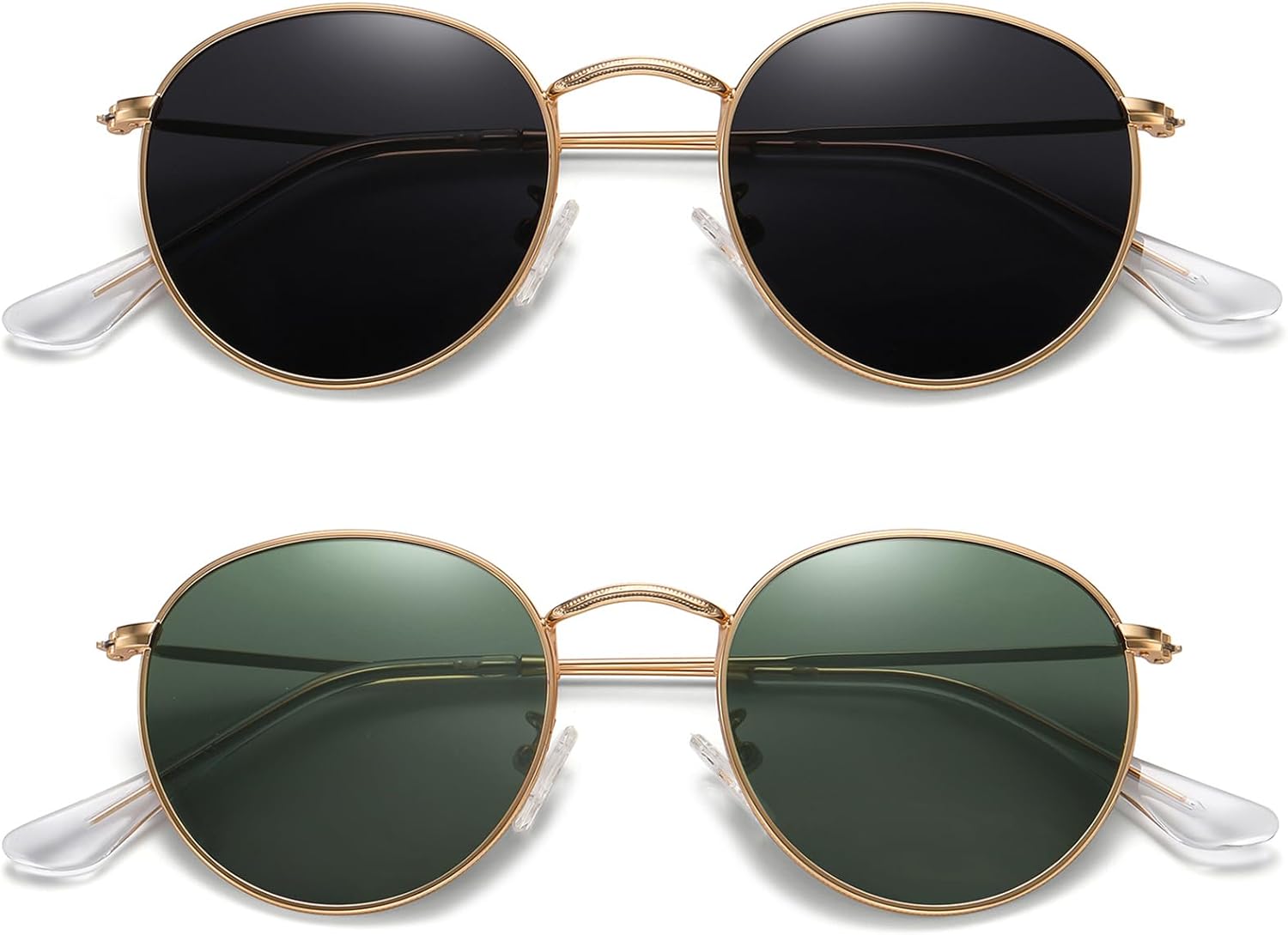 

Круглые поляризованные солнцезащитные очки MEETSUN для женщин и мужчин, классическая ретро-металлическая оправа, защита от УФ-излучения, (2 Pack) Gold/Grey + Gold/Dark Green