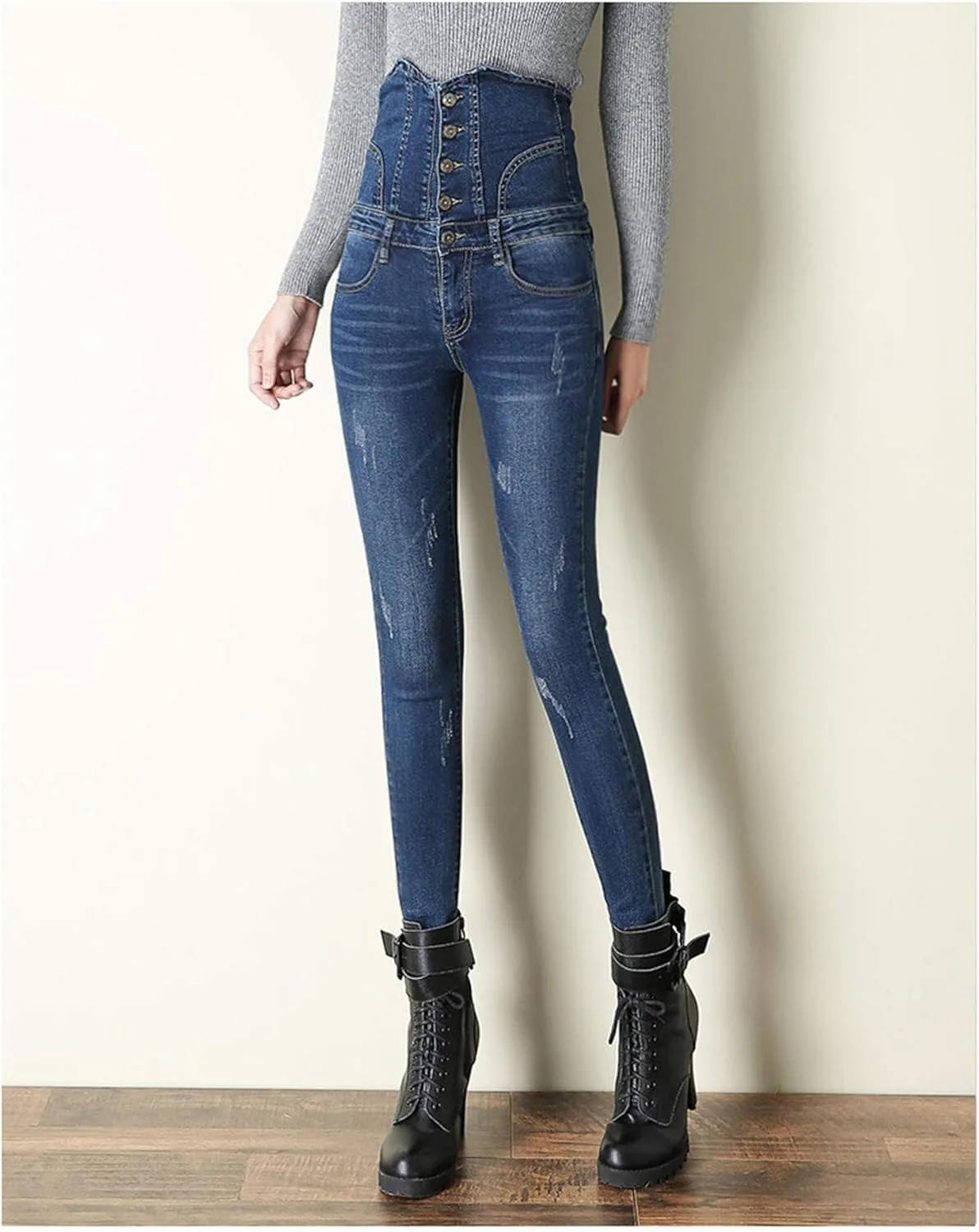 Andongnywell женские скинни джинсы супер высокая посадка stretch slim деним — фото 2