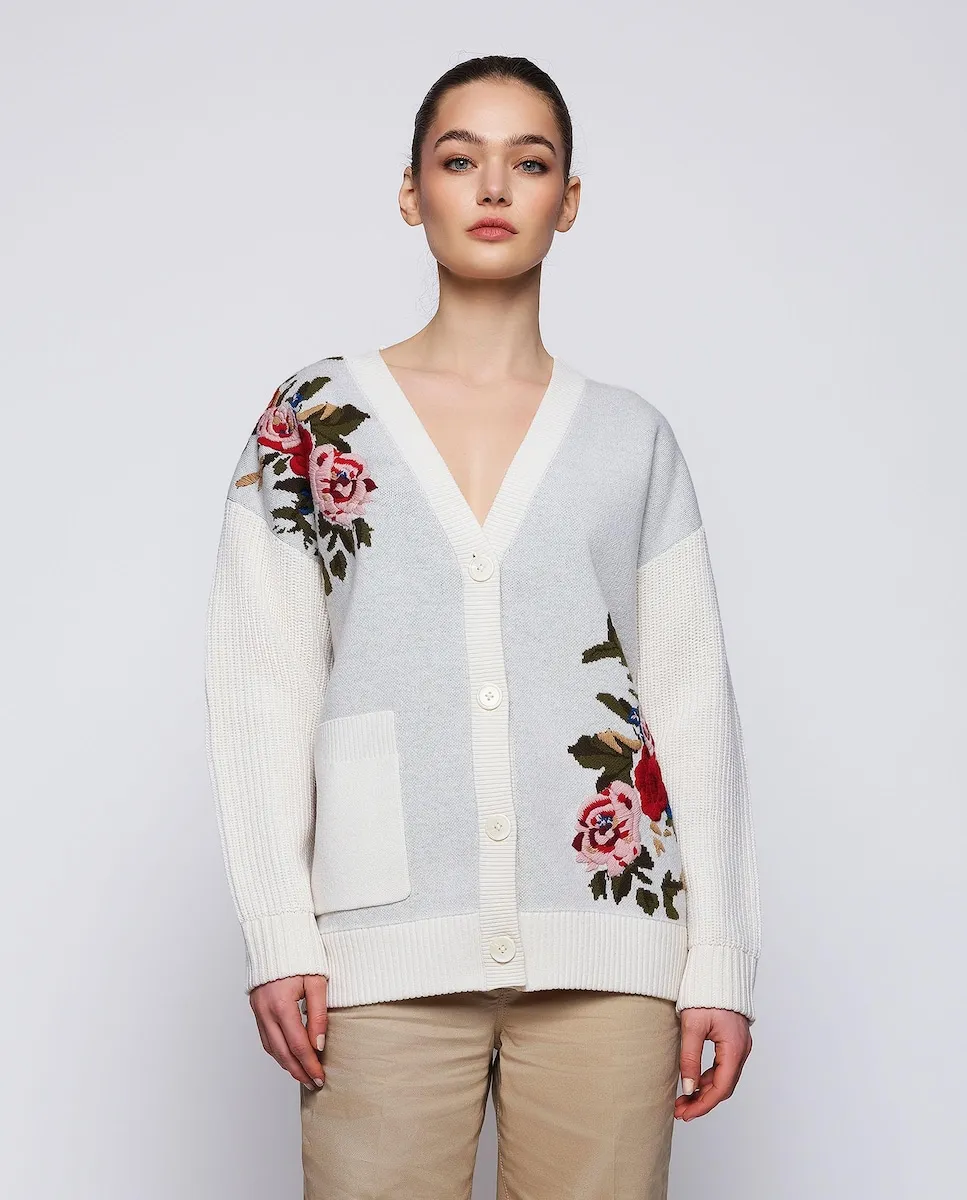 

Женский кардиган из шерсти с жаккардовой вышивкой в виде цветов Mirto