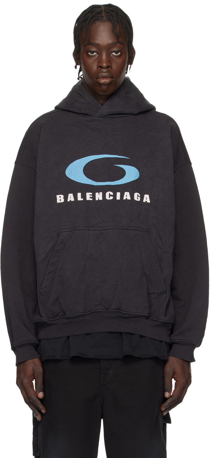 

Черная толстовка с капюшоном Loop Sports Icon средней посадки Balenciaga