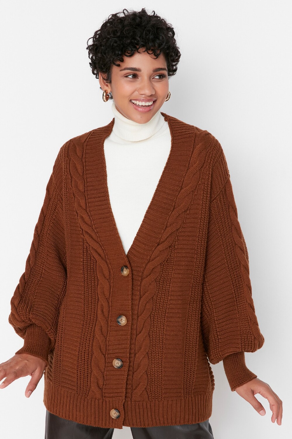 

Кардиган - Коричневый - Классический крой Trendyol Modest, коричневый