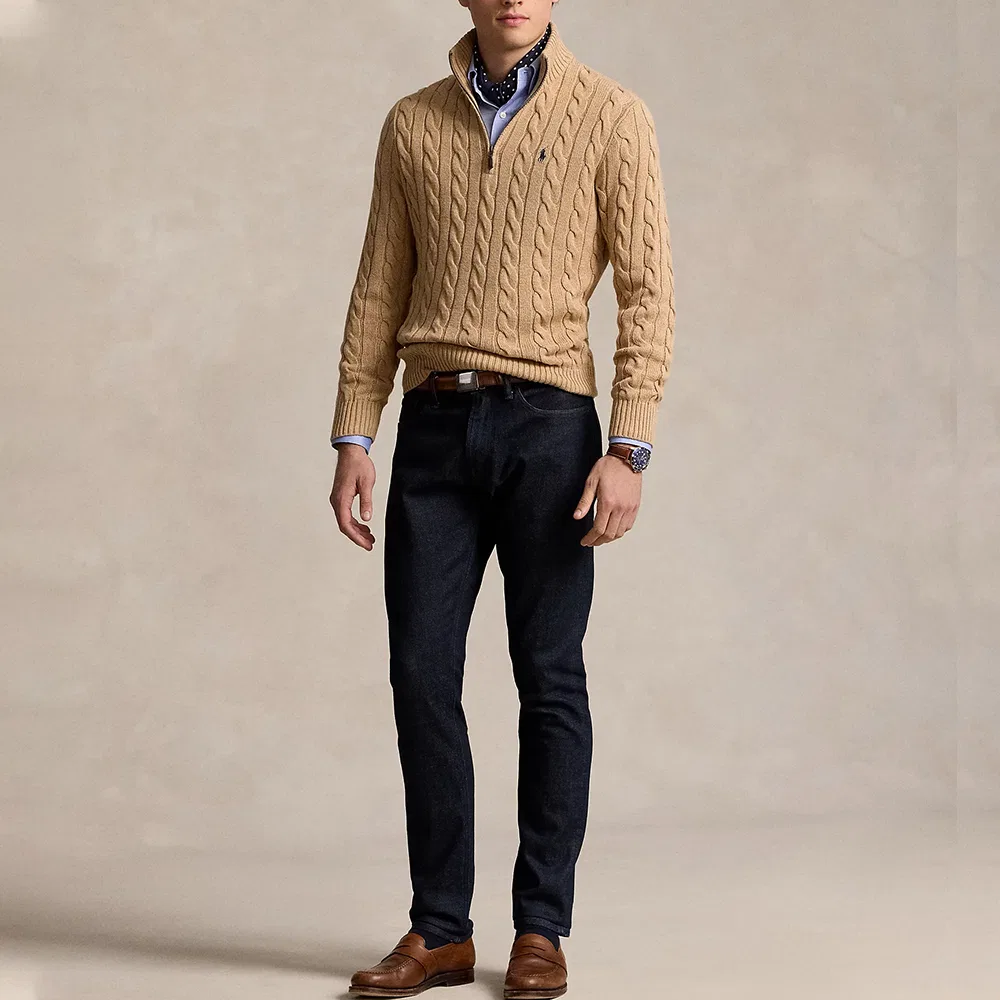 Свитер с застежкой-молнией cable-knit Polo Ralph Lauren, Camel Mei Lang Day — фото 3