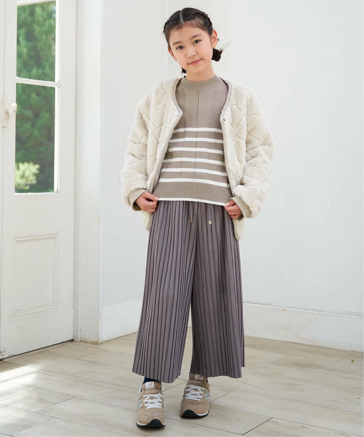 Стеганая меховая куртка, расшитая в двух направлениях (110-160 см) Ikka, beige — фото 4