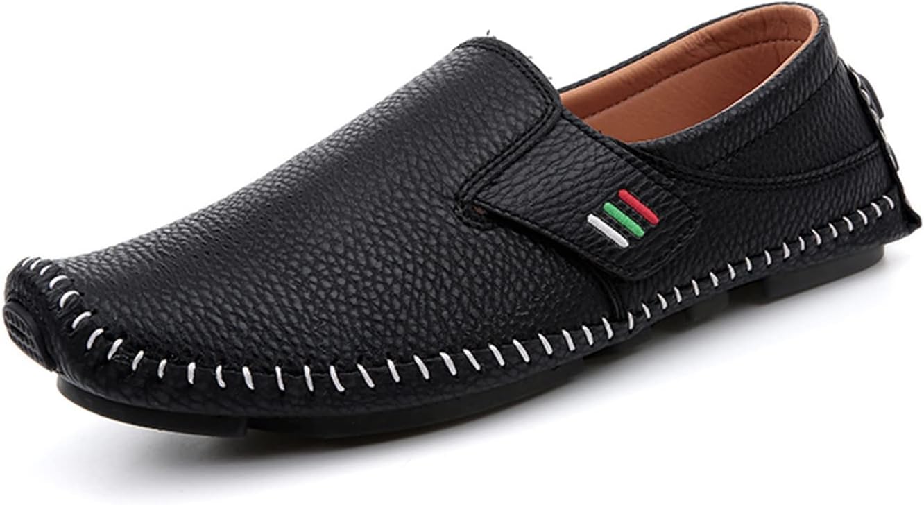 

Мужские кожаные лоферы с квадратным носком и мягкой подошвой на липучке, дышащие и удобные, слипоны, мокасины, лодочные туфли, повседневная модная обувь для ходьбы и вождения Eftcal, черный