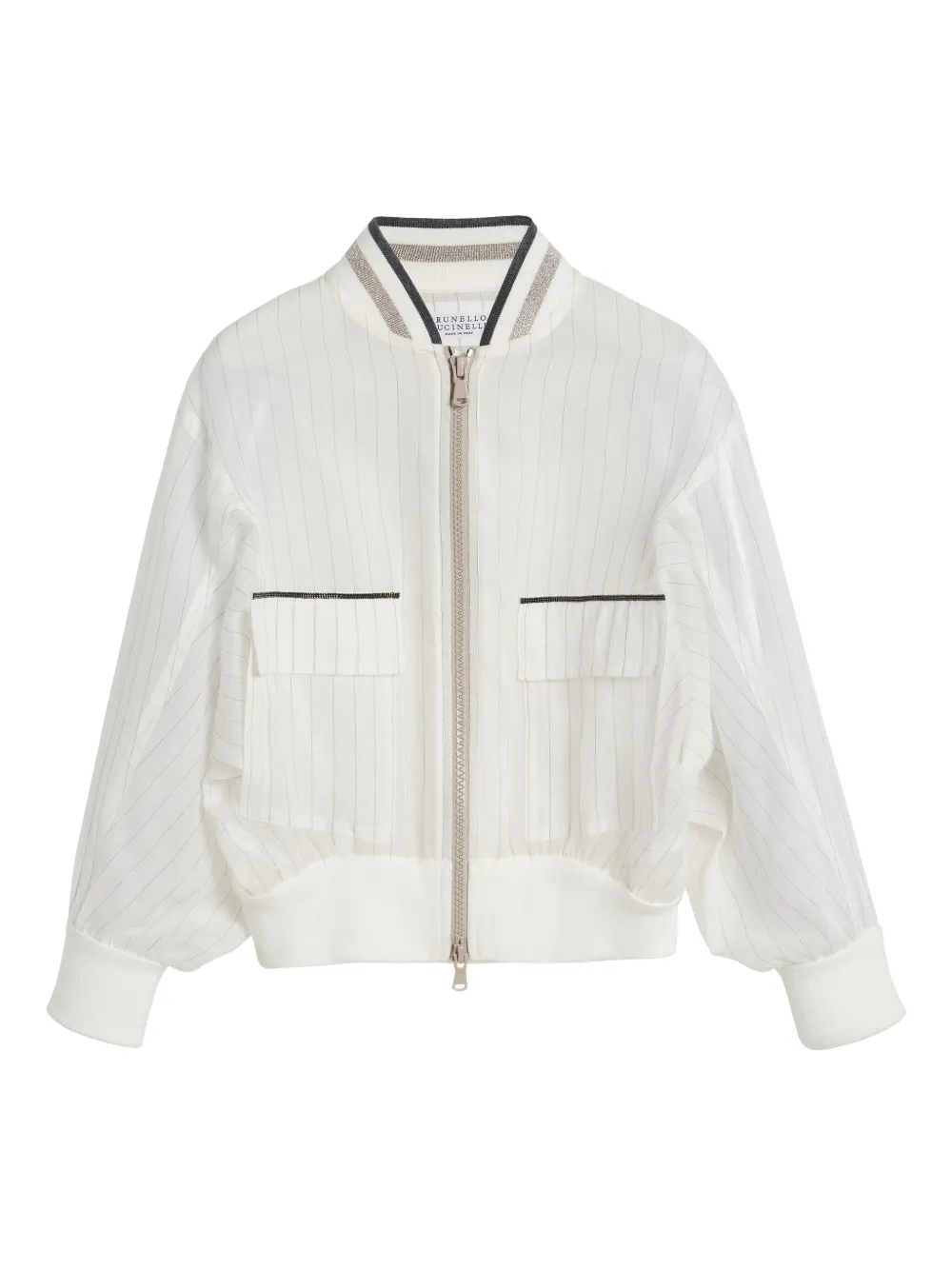 

Бомбер с отделкой в полоску Brunello Cucinelli Kids, белый